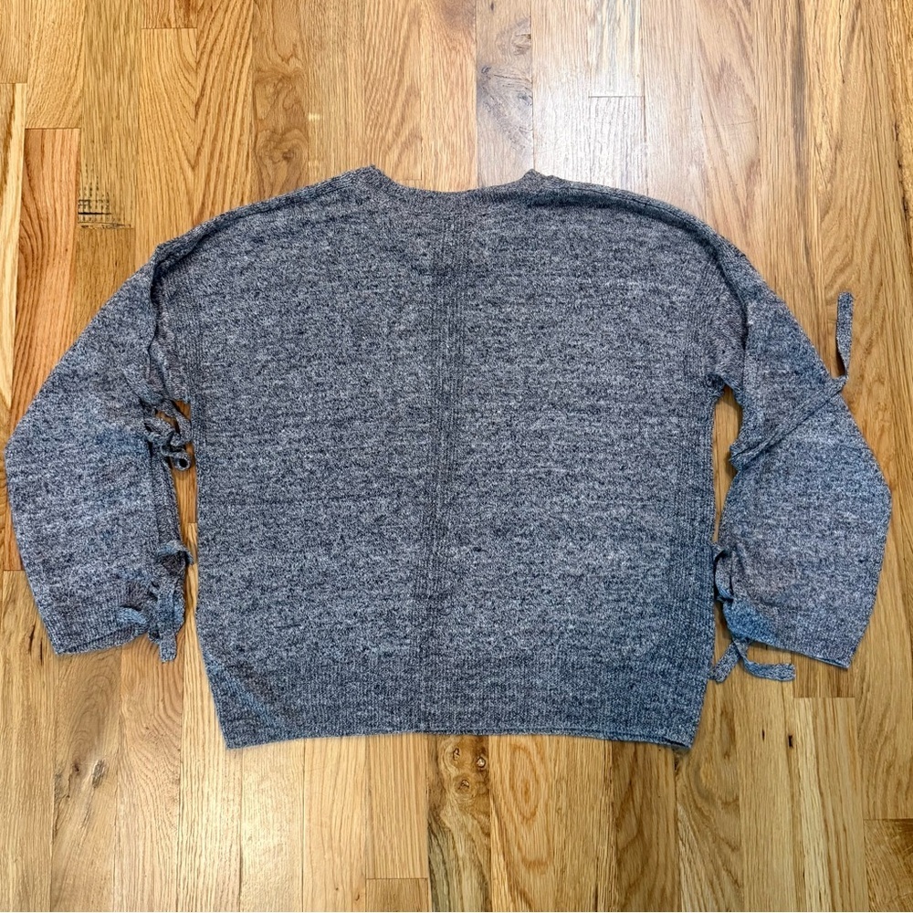 Brochu Walker Brown / Gray Linen Knit Sweater XS Lace-Up Tie Sleeve Detail - Picture 4 of 4